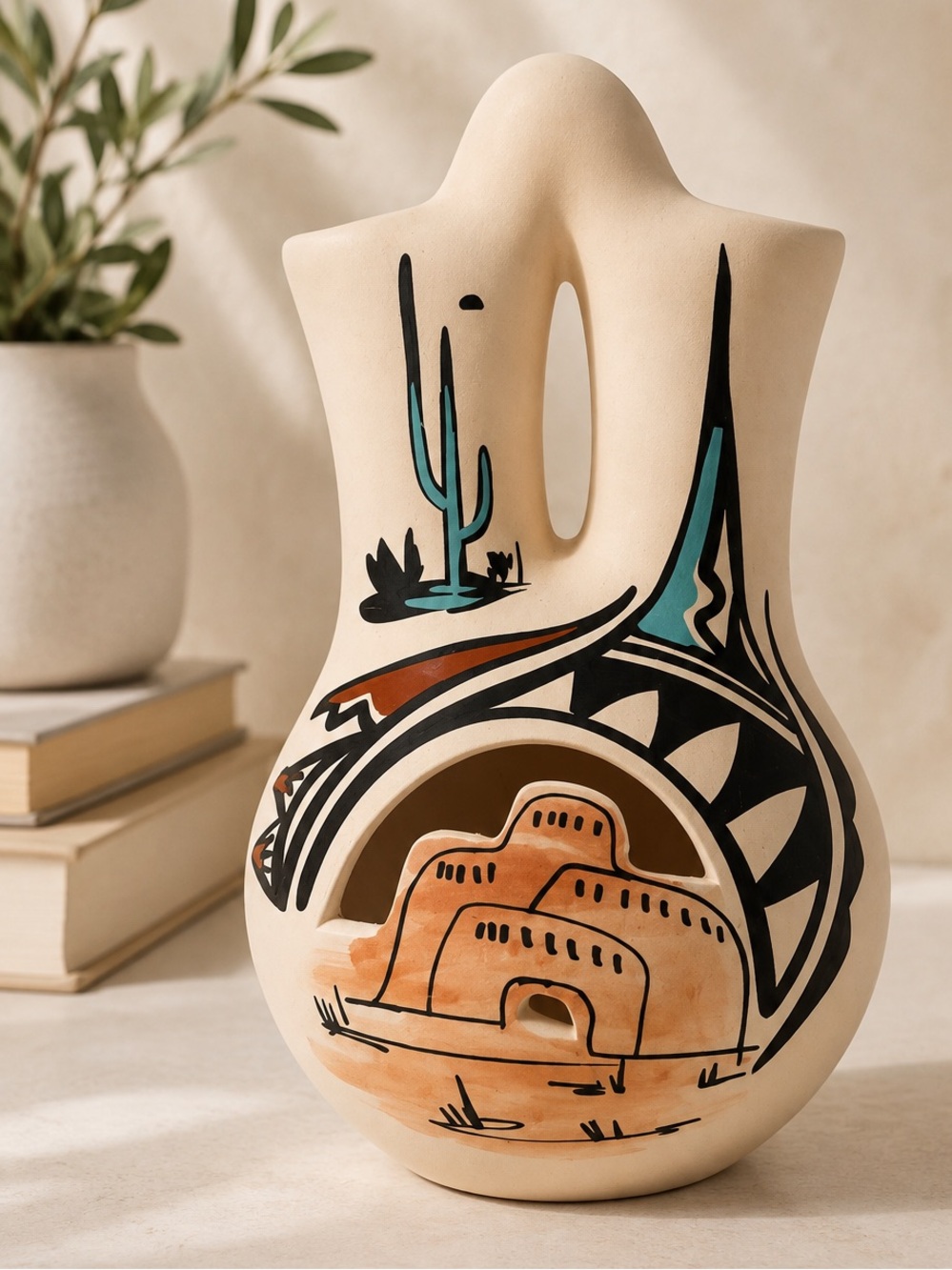 Vintage L. Toya Handpainted Native American Wedding Vase 8”